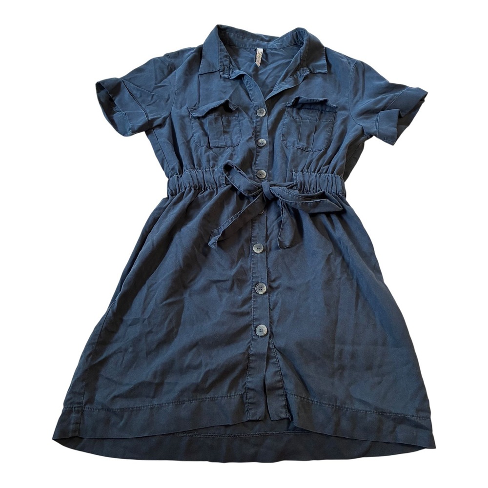 Zara‎ TRF Collection Shirt Dress Short Sleeve Utility Pockets Tie Waist Small